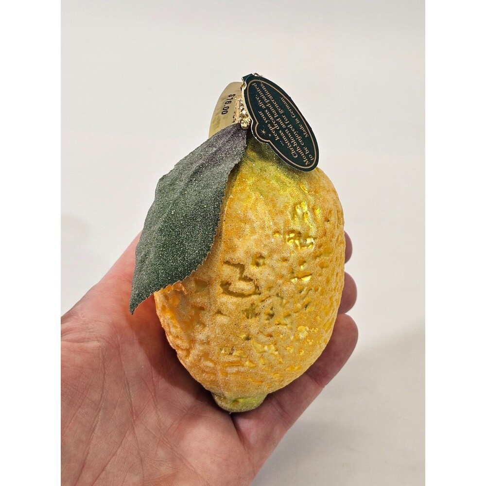 NEW VINTAGE Christborn Marshall Field's Blown Glass Sparkly Lemon Ornament Fruit